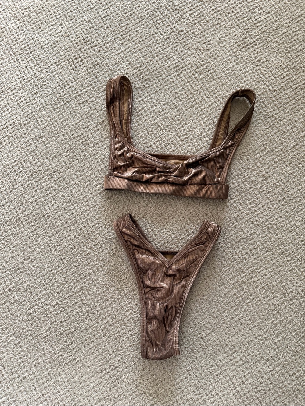 Oh Polly Metallic Brown Ribbed Bikini Set